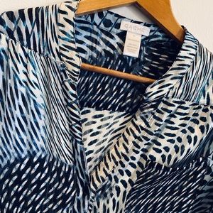 Blue Gray Phyton Tie-front Button Up Shirt Blouse